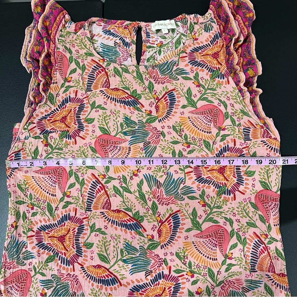 Cynthia Rowley Floral Ruffle Sleeve Top Size L - Picture 7 of 8